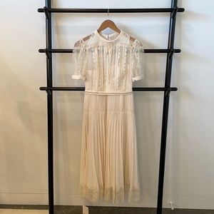 BNWT Self Portrait cream lace trim midi dress